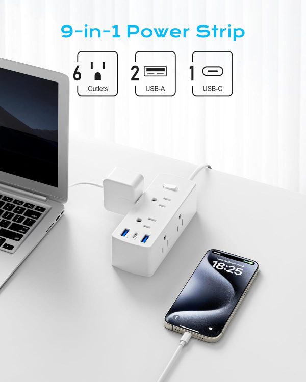 European Travel Plug Adapter, Olcorife Universal Travel Adapter for EU UK US AUS, 6 Outlets 3 USB Ports with 5ft Extension Cord, International Power Adapter for US to Europe UK AUS - Image 2
