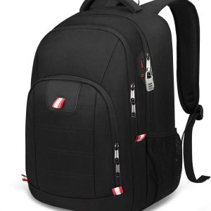 Travel Laptop Backpack, Black Backpack for Men and Women with USB Charging Port Business Computer Back Pack (Black, 15.6 Inch)