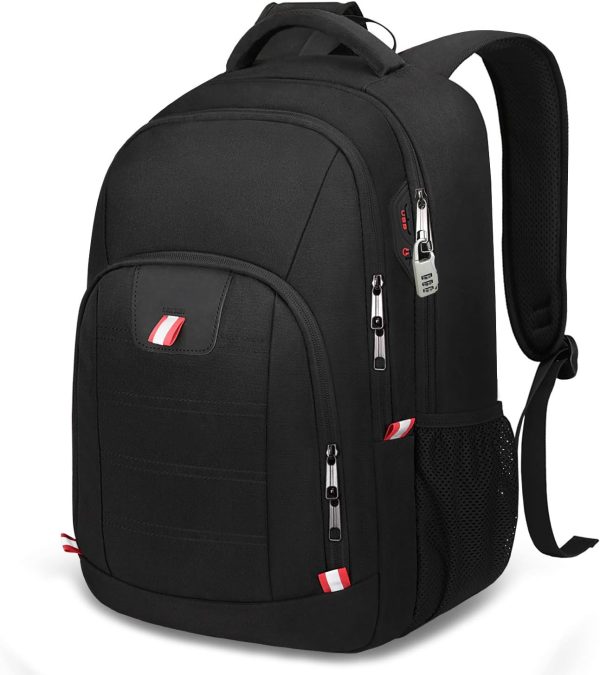Travel Laptop Backpack, Black Backpack for Men and Women with USB Charging Port Business Computer Back Pack (Black, 15.6 Inch)