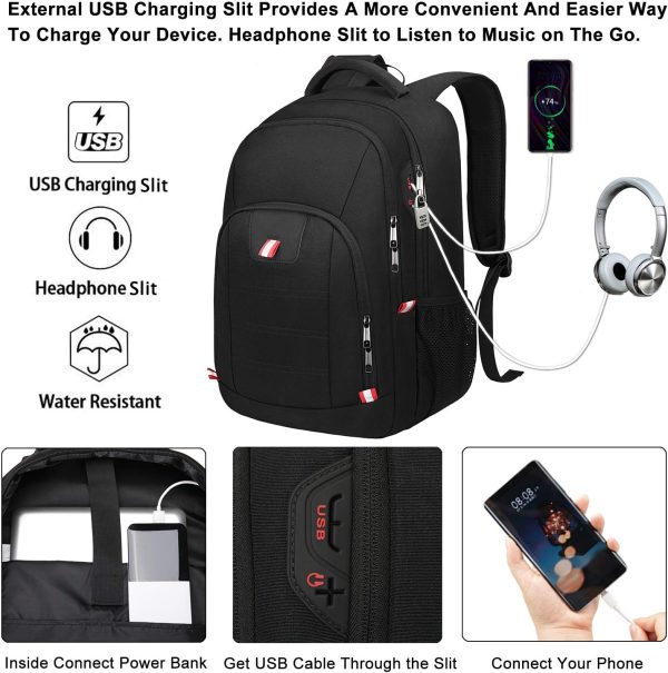 Travel Laptop Backpack, Black Backpack for Men and Women with USB Charging Port Business Computer Back Pack (Black, 15.6 Inch) - Image 3