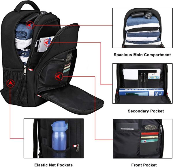 Travel Laptop Backpack, Black Backpack for Men and Women with USB Charging Port Business Computer Back Pack (Black, 15.6 Inch) - Image 4