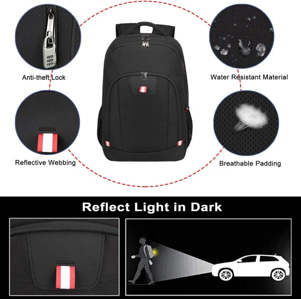 Travel Laptop Backpack, Black Backpack for Men and Women with USB Charging Port Business Computer Back Pack (Black, 15.6 Inch) - Image 5