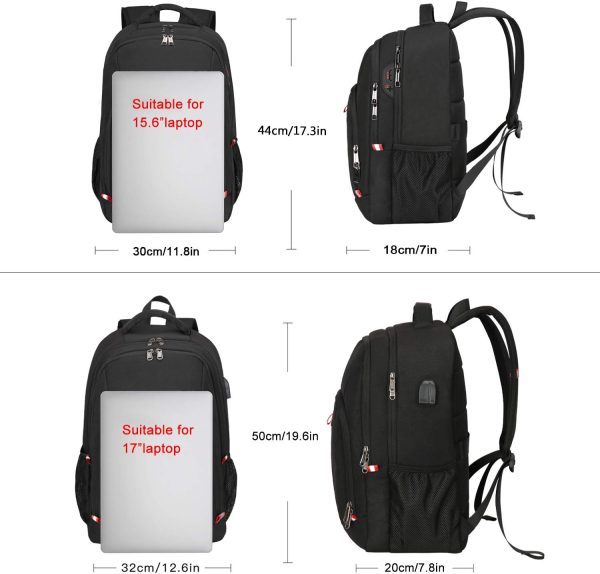Travel Laptop Backpack, Black Backpack for Men and Women with USB Charging Port Business Computer Back Pack (Black, 15.6 Inch) - Image 6